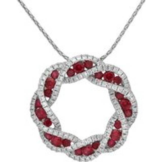 18ct White Gold 0.60ct Ruby Diamond Twisted Circle Necklace