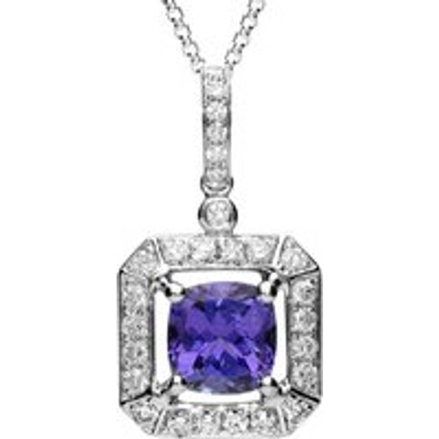 18ct White Gold 1.65ct Tanzanite 0.43 Carat Diamond Cluster Necklace - White Gold