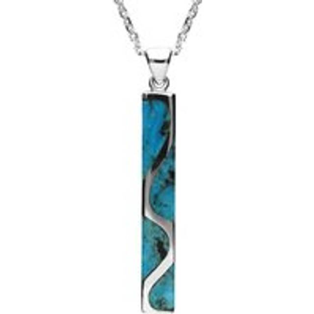 Sterling Silver Turquoise Four Stone Curved Oblong Necklace - Silver