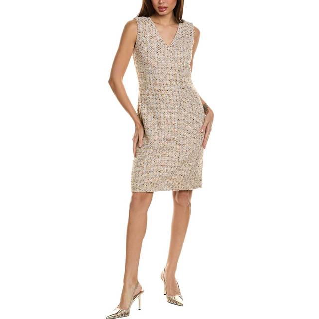 St. John Eyelash Tweed V-Neck Wool-Blend Sheath Dress