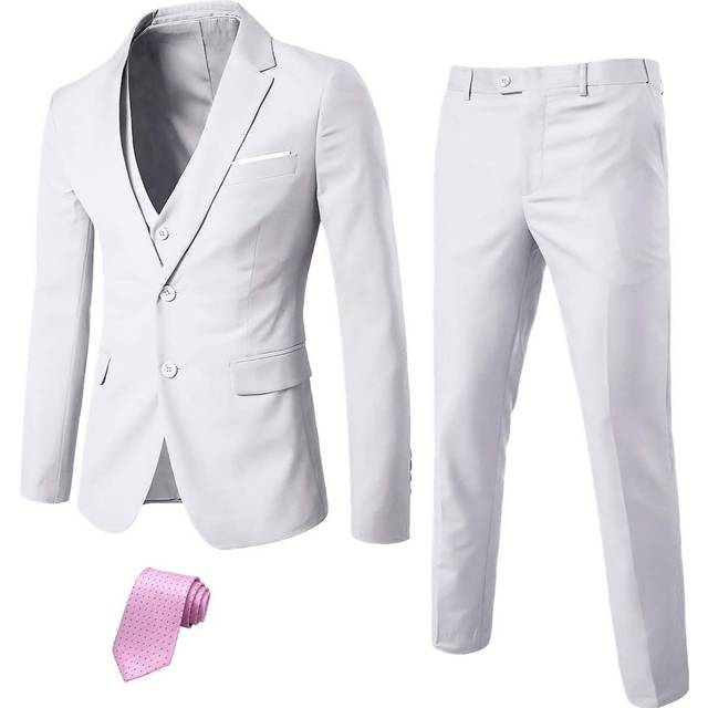 MYS Men's 3 Piece Slim Fit Suit Set  2 Button Blazer Jacket Vest Pants