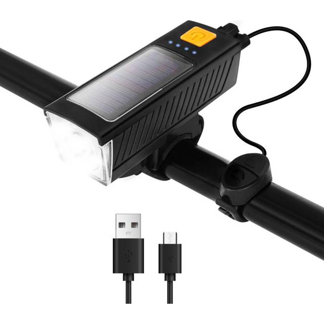 Chronus Solar Powered Bike Light, USB Rechargeable Bike Headlight, Bright LED Front Bicycle Light with Horn, 1200mAh Battery with Power Bank Function,
