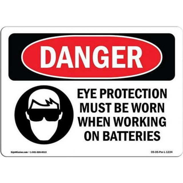 SignMission OS-DS-A-1218-L-1224 12 x 18 in. OSHA Danger Sign - Eye Protection Must Be Worn