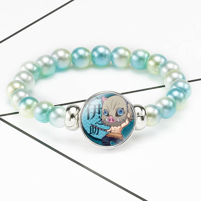 (03) Demon Slayer Anime Bracelet Tanjiro Colorful Elastic Cord Cartoon Style