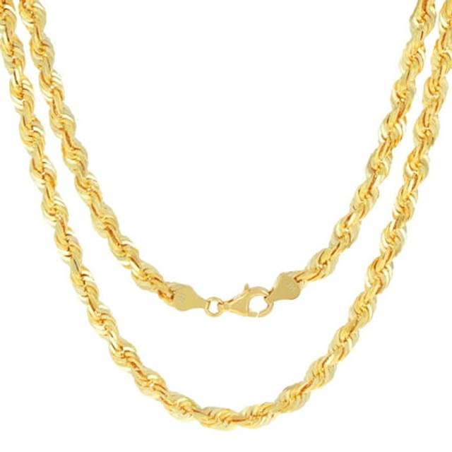 14k Yellow Gold Solid Mens 6mm Italian Diamond Cut Rope Chain Necklace 18- 30