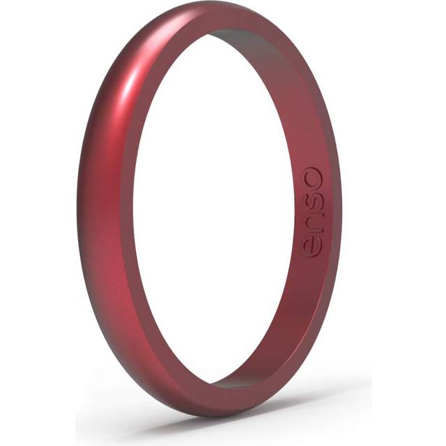 Enso Rings Halo Elements Silicone Ring - Stackable Wedding Engagement Band - Thin Minimalist Band - 2.54mm Wide, 1.5mm Thick - Ruby-Colored, Size 4