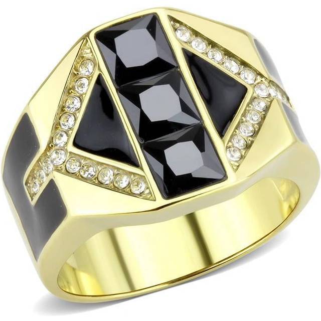 Alamode TK3721-13 Men IP Gold Stainless Steel Ring with AAA Grade CZ in Black Diamond - Size 13