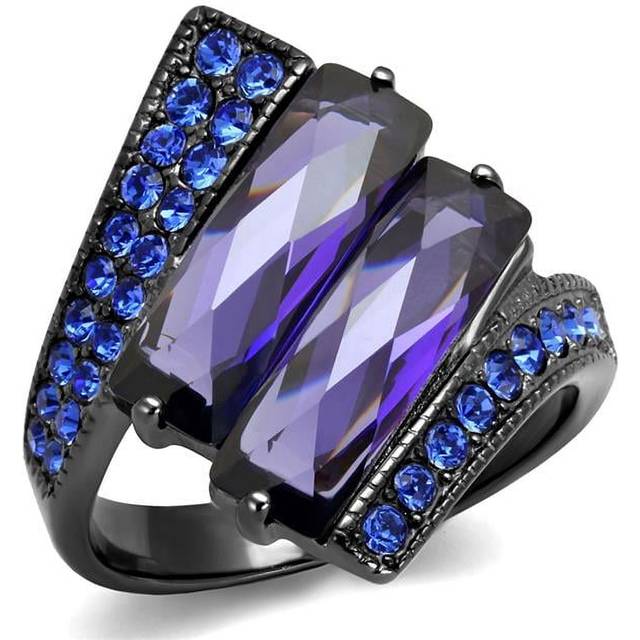 Alamode TK2996-6 Women IP Light Black Stainless Steel Ring with AAA Grade CZ in Tanzanite - Size 6