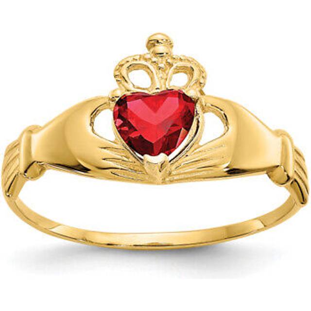 Quality Gold D1792 14K CZ January Birthstone Claddagh Heart Ring, Size 7