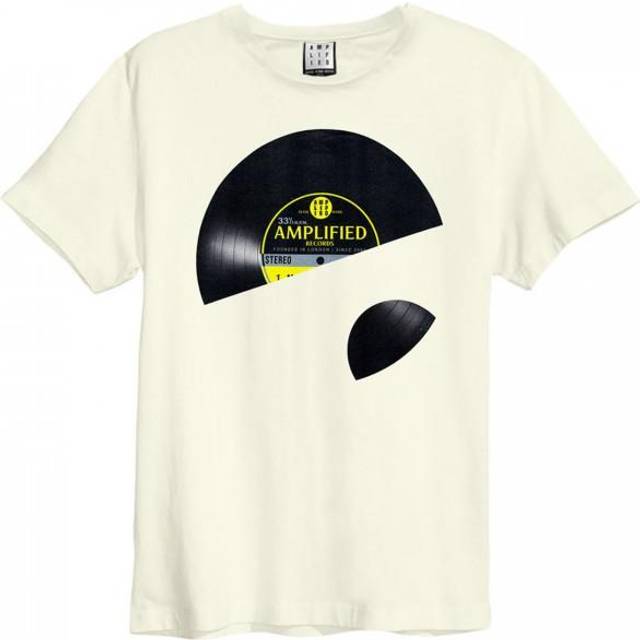(L, Vintage White) Amplified Unisex Adult Vinyl Sleeve T-Shirt