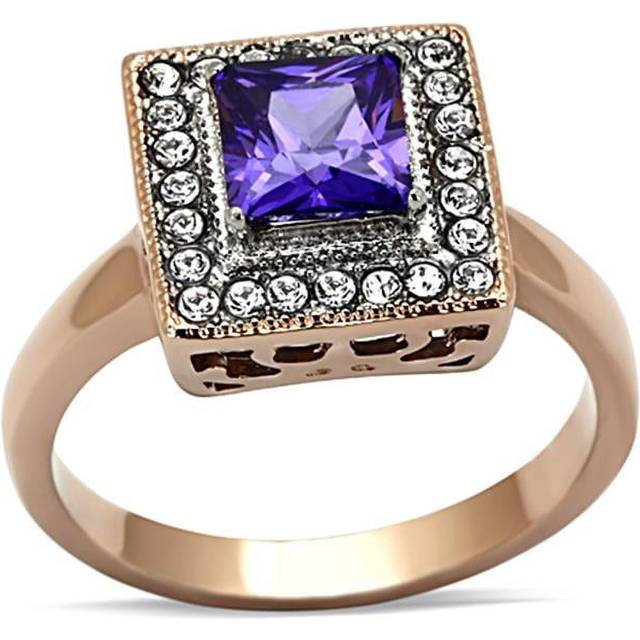 Alamode TK1162-6 Women Two-Tone IP Rose Gold Stainless Steel Ring with AAA Grade CZ in Tanzanite - Size 6