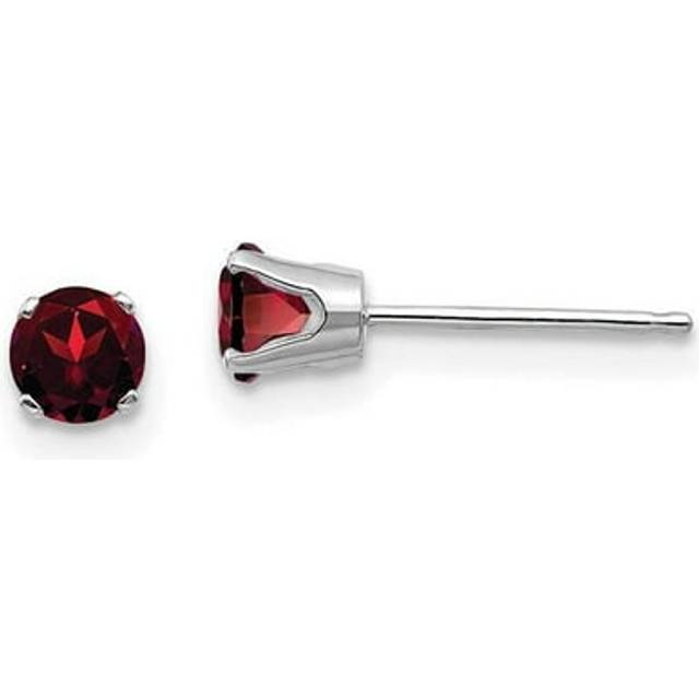14K White Gold 4 mm Garnet Stud Earrings