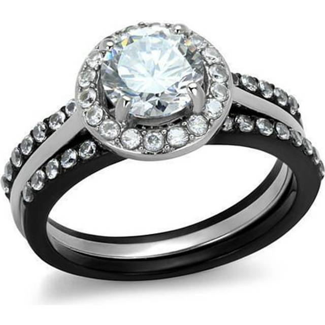 Alamode TK2620-6 Women Two-Tone IP Black Stainless Steel Ring with AAA Grade CZ in Clear - Size 6