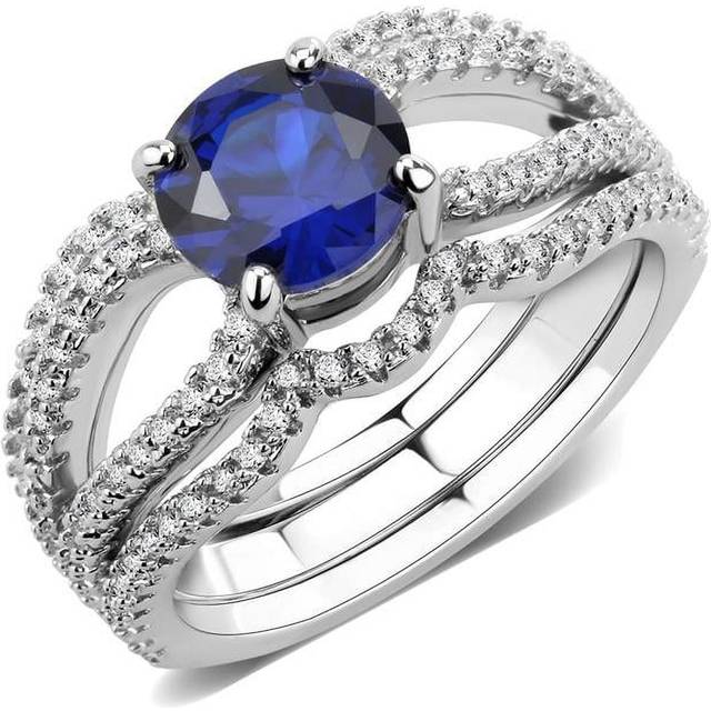 Alamode 3W1597-7 Women Rhodium Brass Ring with AAA Grade CZ in London Blue - Size 7