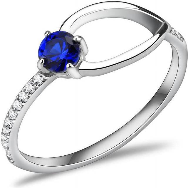Alamode DA121-6 Women High Polished Stainless Steel Ring with AAA Grade CZ in London Blue - Size 6