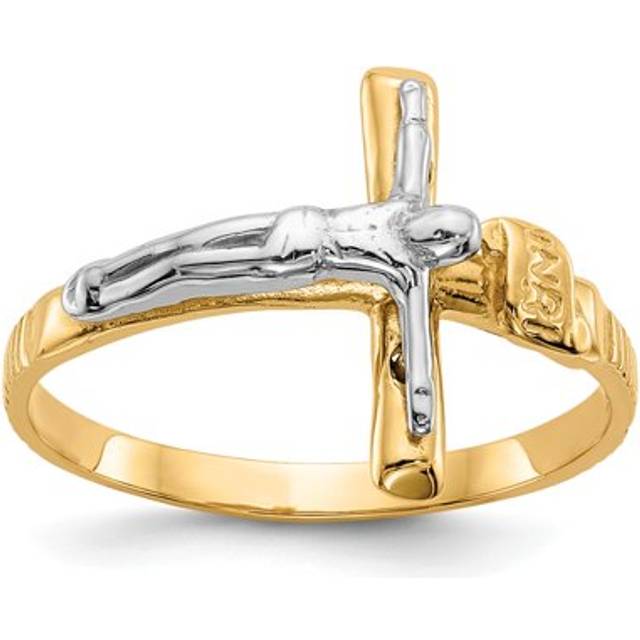 10K Two-tone Polished Inri Crucifix Ring, Size 6.75