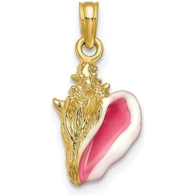 14K Yellow Gold Enameled 3-D Conch Shell Pendant