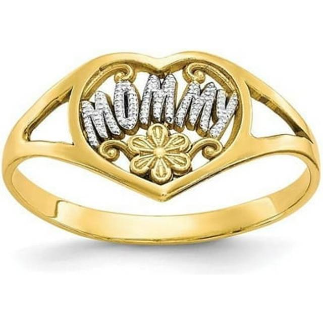 10K Yellow Gold with rhodium Mommy Heart Ring - Size 7