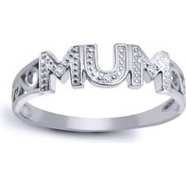 (V) Jewelco London Ladies Solid Hallmarked 925 Sterling Silver Pave Set Round H I2 0.02ct Diamond Ribbon Scroll MUM Ring 5mm - 925R536