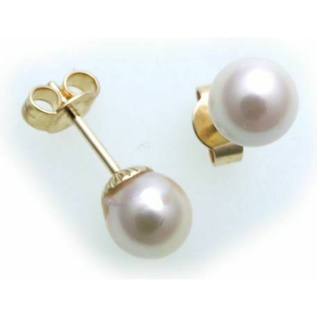 Women's earrings real freshwater cultivated pearls 7,5mm gold 585 yellow n6843 b