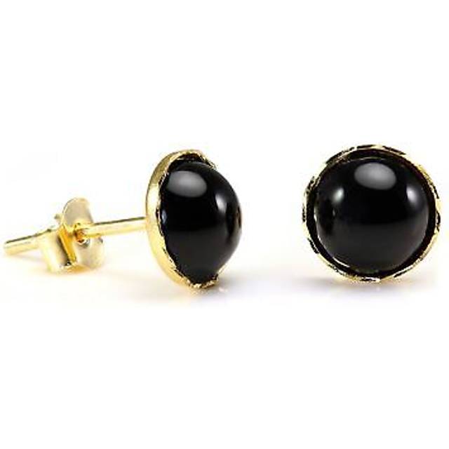 9ct Gold & Onyx 6mm Round Gemstone Stud Earrings / Studs / Gems