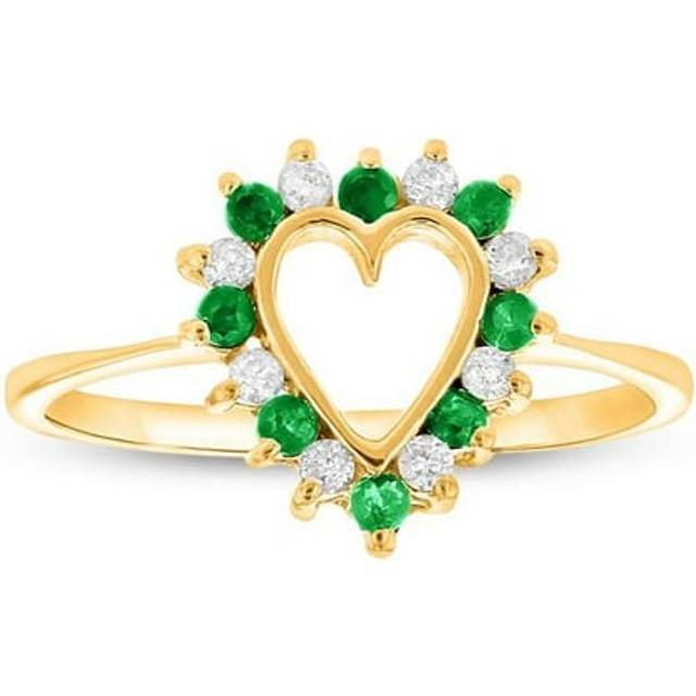 0.15 CTW Diamond & Emerald Heart Shaped Ring, 14K Yellow Gold - Size 4.5