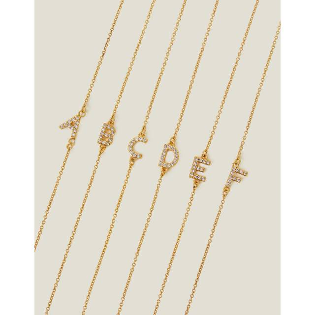 14ct Gold Plated Embellished Brass Sparkle Initial Bracelet, Size: Z, Women's - Accessorize