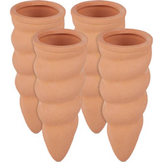 Clay Watering Cones, Set of 4, Plant Irrigation Kit, 1.5L Bottles, HxD: 11.5 x 4.5 cm, Terracotta 10030009