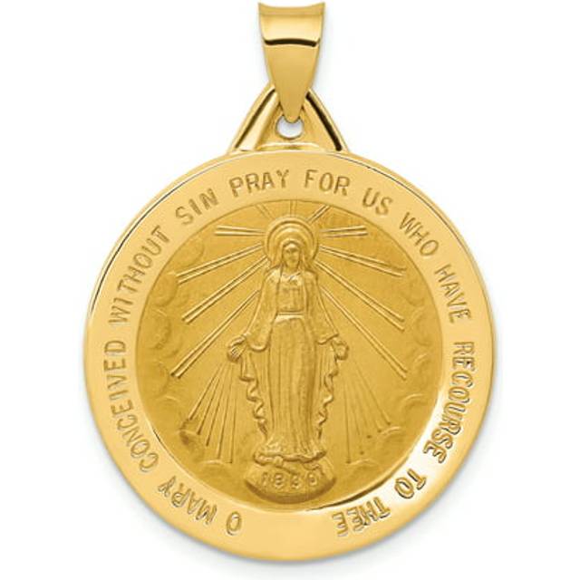 14K Yellow Gold Polished & Satin Miraculous Medal Hollow Pendant