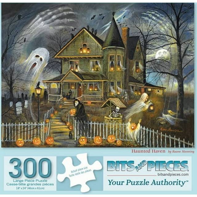 Bits and Pieces - 300 Large Piece Jigsaw Puzzle for Adults - Haunted Haven - 300 pc Halloween Jack-o-Lanterns Jigsaw by Artist Ruane Manning
