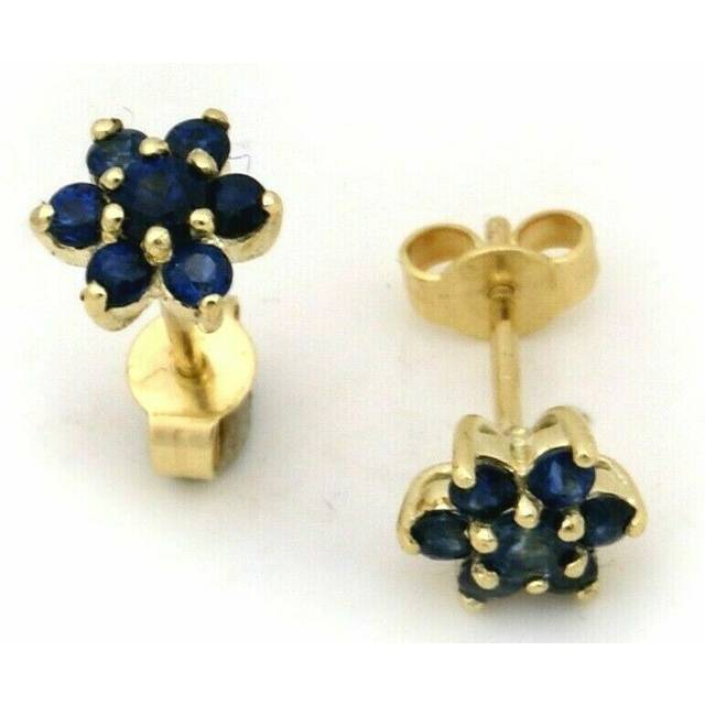 Women's earrings real sapphire yellow gold 333 plug gold 8 carat sapphire studs