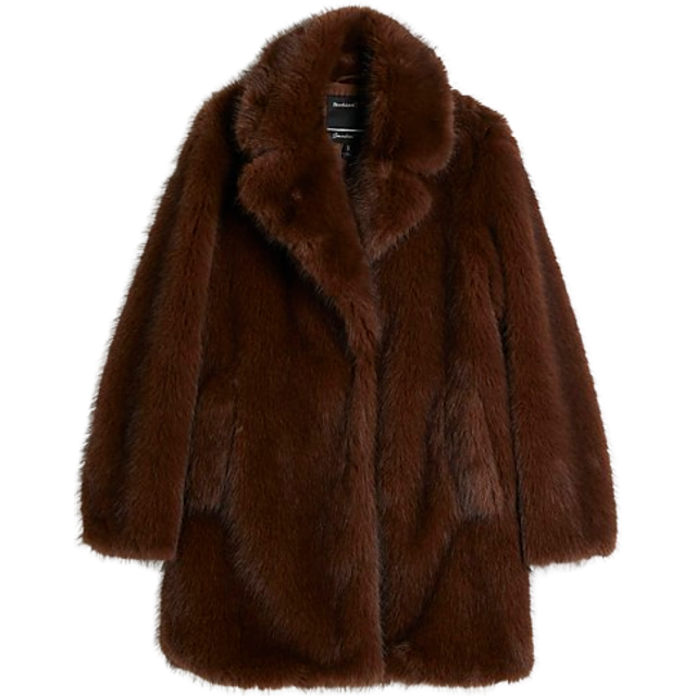River Island Womens Brown Faux Fur Coat - L