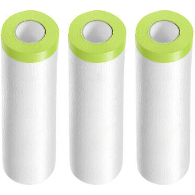 3 Rolls Pre-taped Masking Film 43.3x65.6ft Tape Drape Plastic Drop Cloth Green
