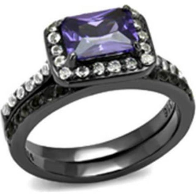 Alamode TK2778-7 Women IP Light Black Stainless Steel Ring with AAA Grade CZ in Tanzanite - Size 7