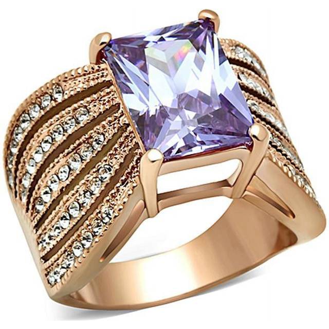 Alamode TK1490-9 Women IP Rose Gold Stainless Steel Ring with AAA Grade CZ in Light Amethyst - Size 9