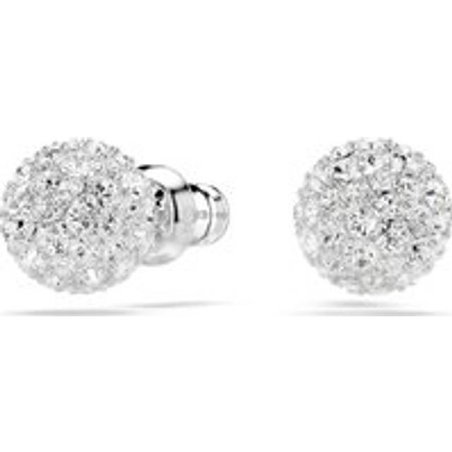 Dextera stud earrings, Round cut, Sphere, White, Rhodium plated