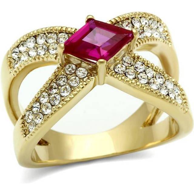 IP Gold Ion Plating Brass Ring with AAA Grade CZ, Ruby - Size 5