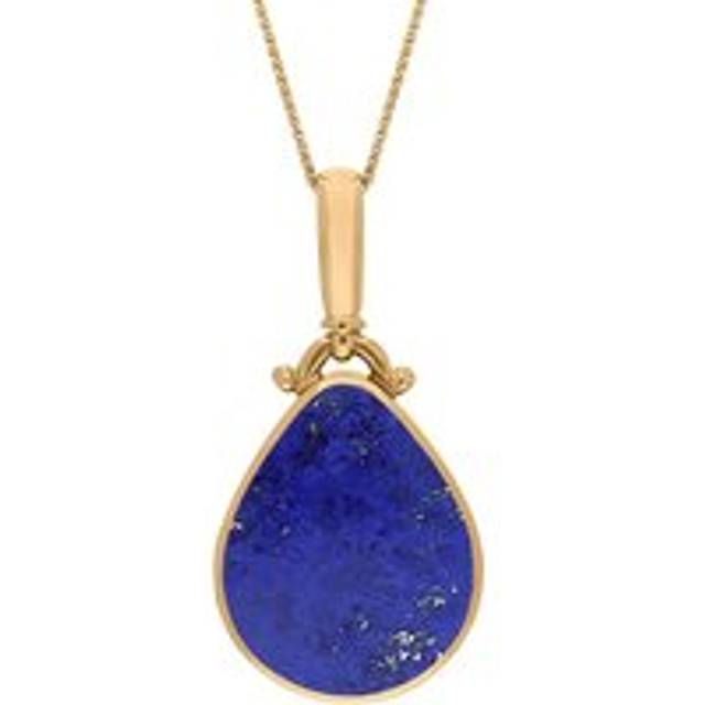 18ct Yellow Gold Whitby Jet Lapis Lazuli Double Sided Pear Fob Necklace - Yellow Gold