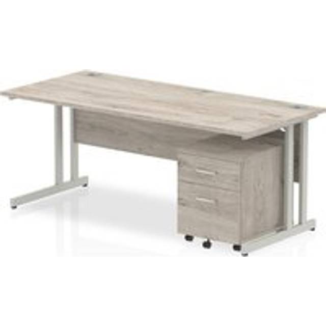 Impulse 1800x800 Desk Grey Oak Silver Cantilever Leg+ Mobile Ped