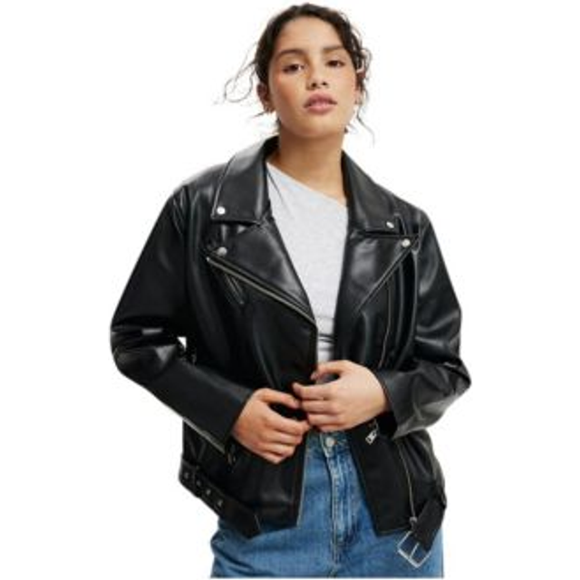 Cotton On – Roman – Svart bikerjacka i läderimitation-Svart/a