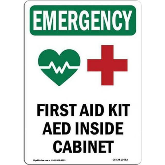 SignMission OS-EM-A-1218-V-10482 12 x 18 in. OSHA Emergency Sign - First Aid Kit Aed with Symbol