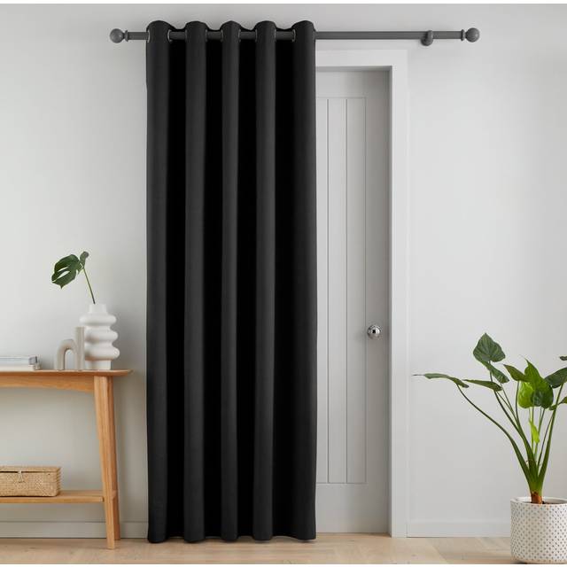 Catherine Lansfield Wilson Velvet Thermal Ready Made Eyelet Door Curtain Black