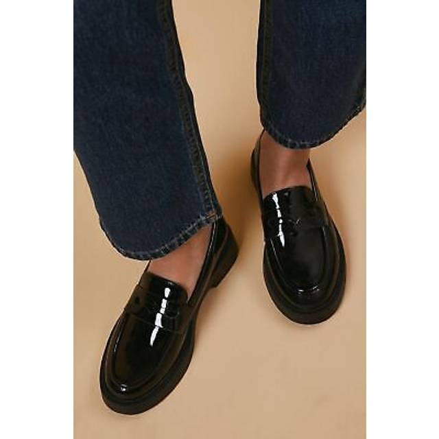 Oasis womens flat patent black loafers stylish chunky sole casual shoes