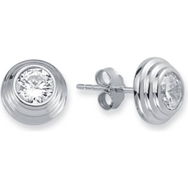 Jewelco London Sterling Silver Round Cubic Zirconia Solitaire 3-Tier Round Wedding Cake Stud Earrings 3mm 6mm - AES115A