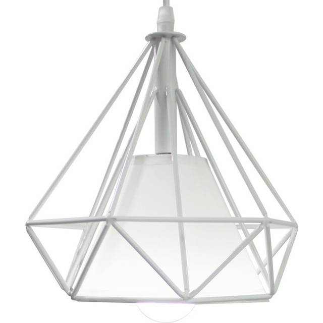 (3PCS)Retro Pendant Light Vintage Metal Iron Pendant Light Creative Industrial Hanging Light 20CM Diamond Cage Chandelier E27 Bulb -White