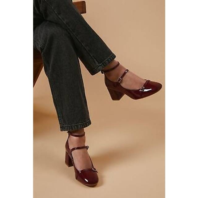 Oasis Womens Virgo MaryJane Ankle Strap Medium Block Heel Courts Shoes - Dark Red - Size UK 3