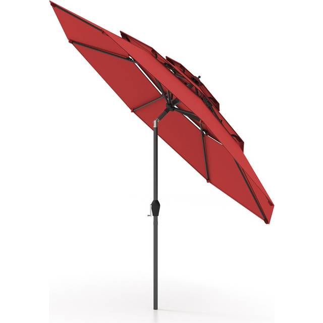 Costway 3 Tier Red Double Vented Tilt and Crank Outdoor Umbrella 2.96m - 161 x 19 x 19cm