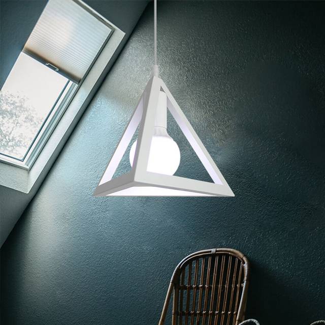 Pendant Light- E27 Metal Lampshade Creative Triangle Pendant Lamp Retro Chandelier Vintage Industrial Hanging Light White