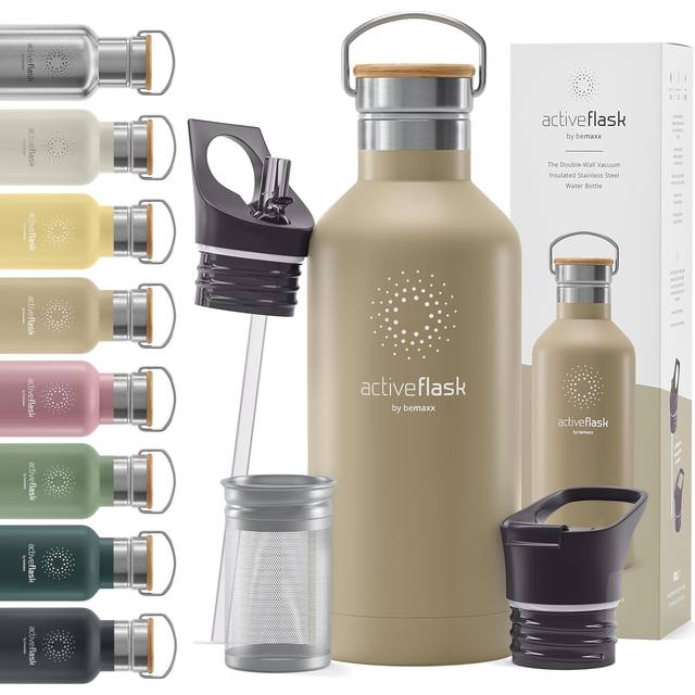 Stainless Steel Water Bottle with Straw  Infuser & 3 Lids: 18/32 OZ Leak-Proof Vacuum Insulated ACTIVE FLASK Drinking Bottles Hot Cold: Double Walled