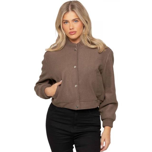 Ladies bomber jacket enzo womens casual long sleeve ribbed crop outwear